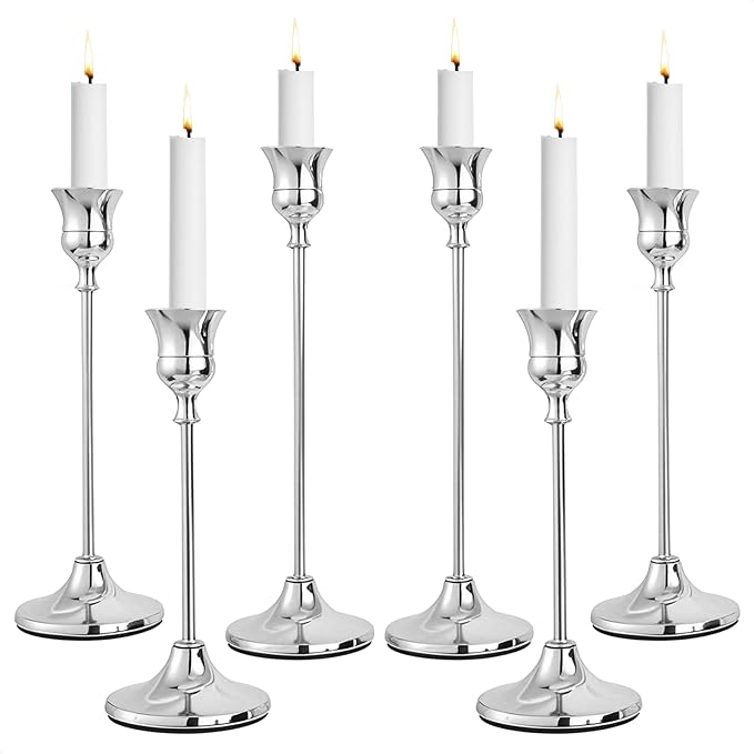 CHILL RECIPE Silver Taper Candle Stick Holders Tall Candle Holder, Vintage by Unknown