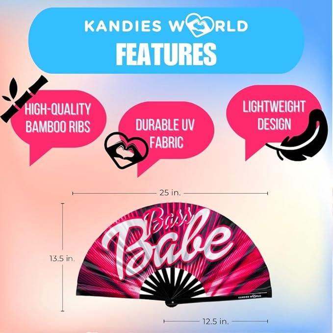 Kandies World UV Reactive Custom Festival Folding Hand Fan - Image 2