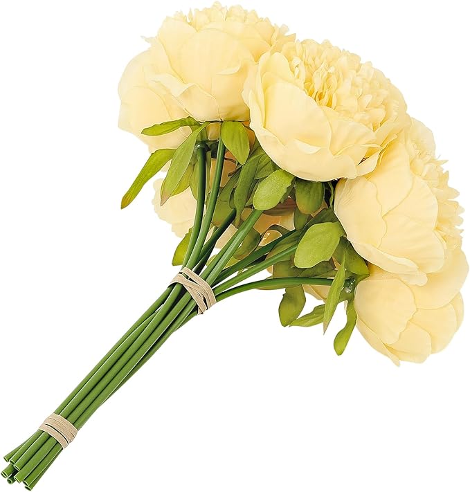 U'Artlines 10 Heads Artificial Peony Silk Flower Leaf Home Office Wedding Party - Image 9