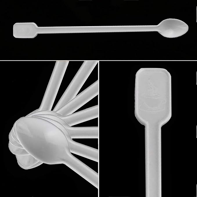 Coffee Spoon 500 PCS Disposable Tiny Coffee Tea Spoon White Plastic Stir - Image 3