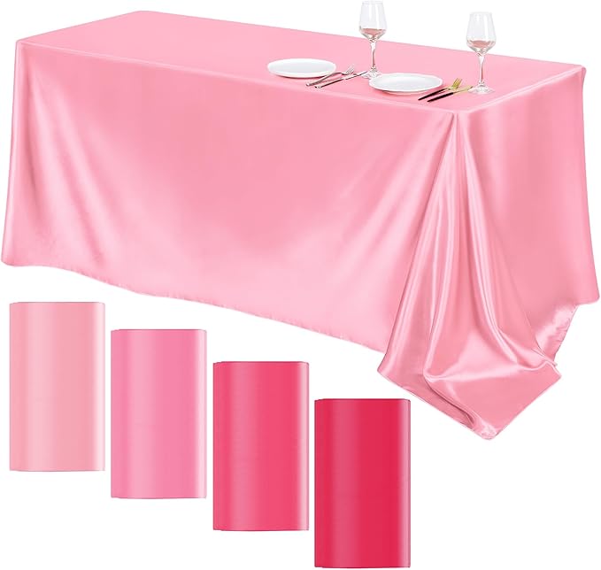 TURSTIN 4 Packs Gradient Pink Satin Tablecloth 102 x 58 Inch Overlay Satin by TURSTIN