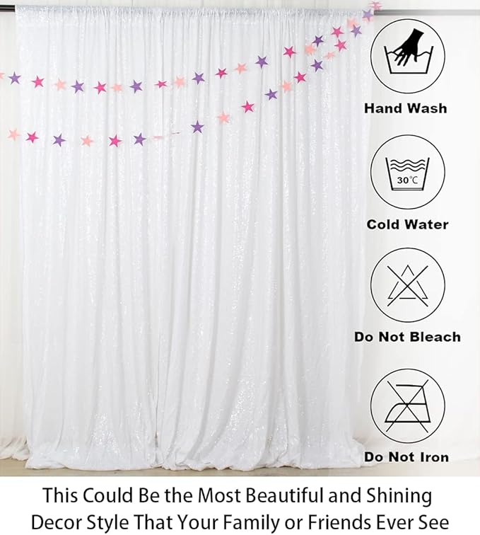 ShinyBeauty Sequin Backdrop White 4x8FT Sequin Fabric Backdrop Shimmer - Image 5
