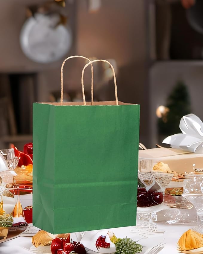qiqee 50-Packs Kraft Deep Green Paper Gift Bags - Image 5