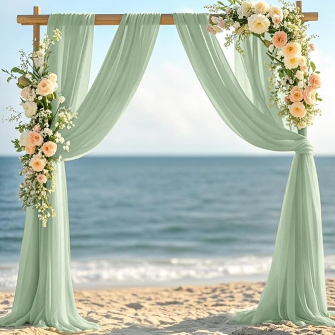 Sage Green Elegant Arch Draping Fabric Outdoor 1 Panel 29" × 20Ft Sheer Chiffon - Image 3
