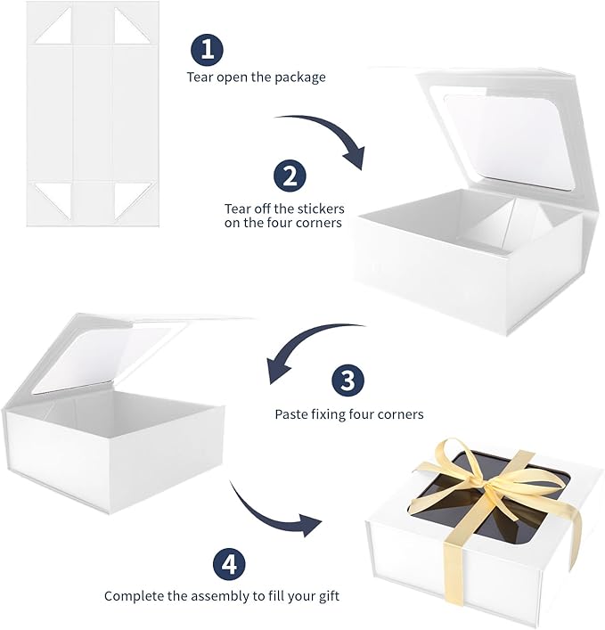 TIACABO White Gift Box with Window, 7.5"x7.5"x3.1" Bridesmaid Boxe - Image 5