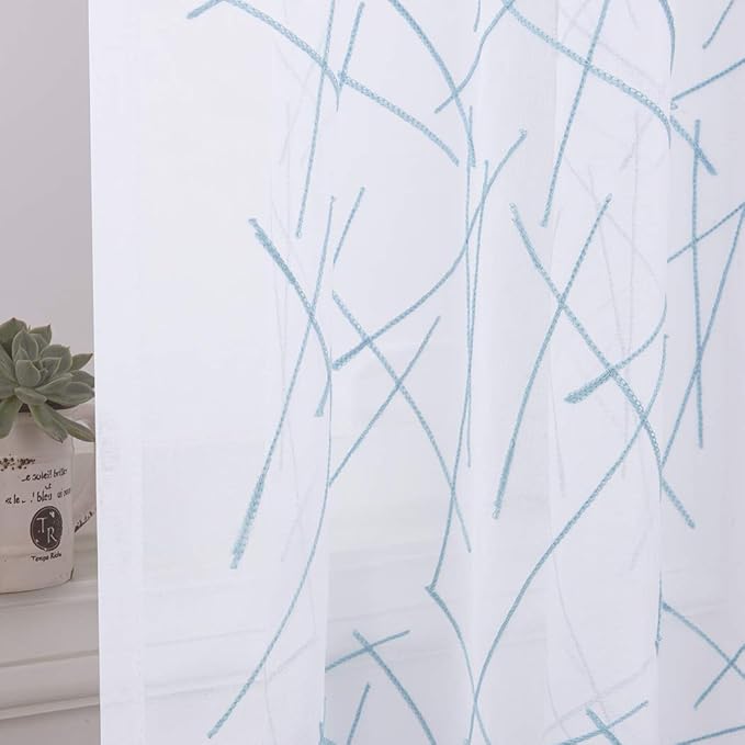 Blue Sheer Curtains 63 Inches, Rod Pocket Voile Drapes - Image 4