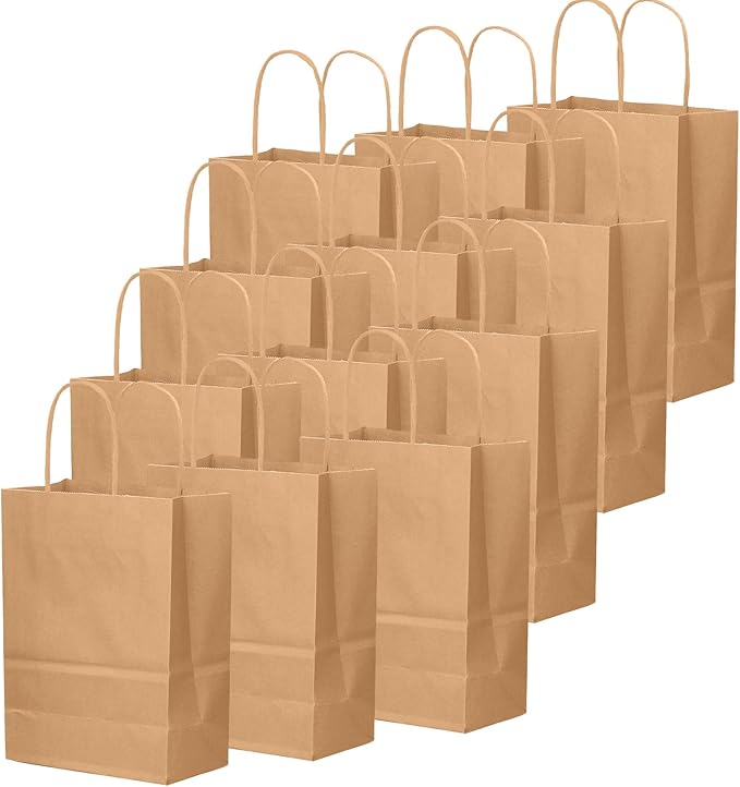 qiqee 100-Packs Brown Paper Gift Bags - Image 2