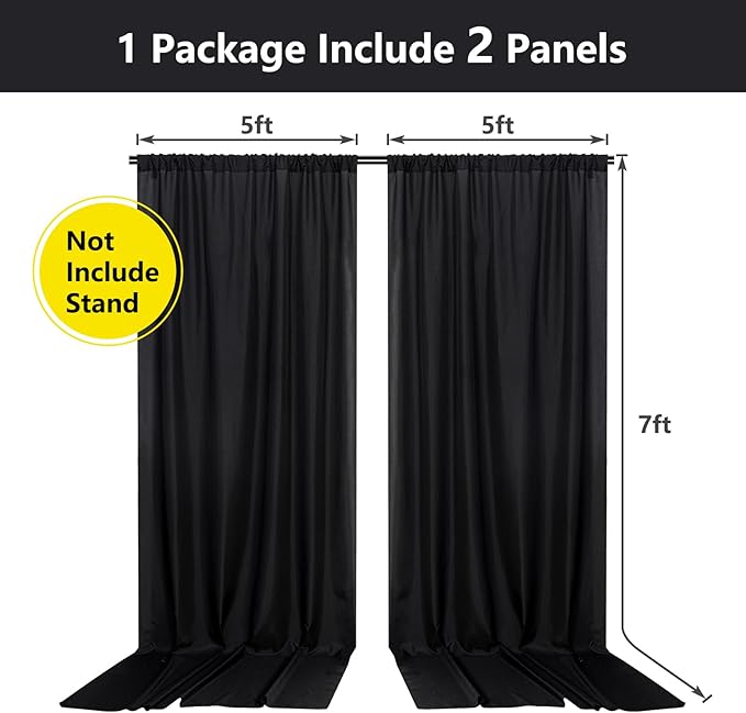 Black Backdrop Curtain for Party, Halloween Backdrop Rod Pocket Photo Drapes - Image 2