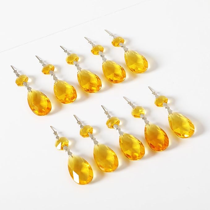 10pcs Crystal Prisms Chandelier Yellow Ornament Pendants Rainbow Maker 38mm - Image 3