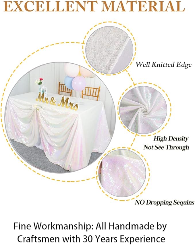 ShinyBeauty Square Tablecloth 72x72-Inch Sequin Tablecloth Overlay Iridescent - Image 3