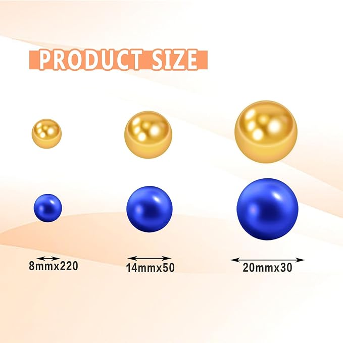 300Pcs Vase Filler Blue and Golden Yellow No Hole Faux Pearl Beads - Image 2