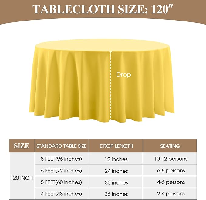 Round Tablecloth 120 Inch 2 Pack Yellow Tablecloths Washable Decorative Linen - Image 6