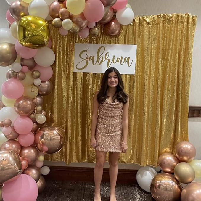 Poise3EHome 6Ft x 8Ft Gold Sequin Backdrop, Glitter Thick Satin Background - Image 3