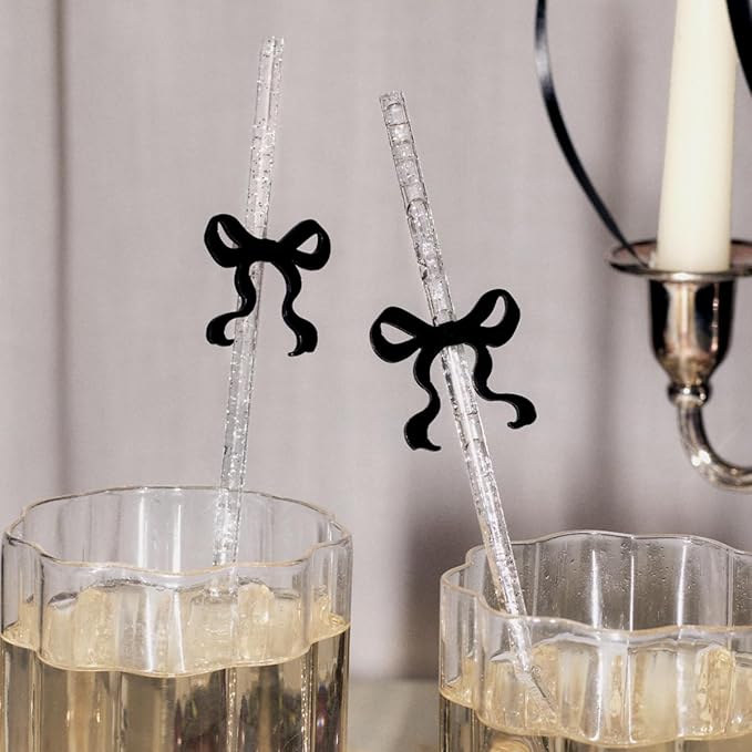 xo, Fetti Black Bow Reusable Straws, Coquette Drinkware, Tying the Knot Party by xoFetti