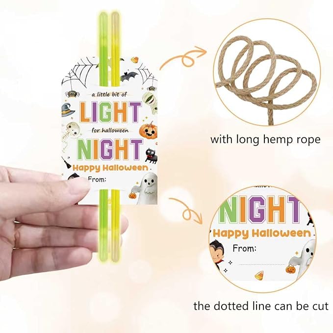 50pcs Halloween Glow Stick Holder Tags, A Little Bit of Light - Image 3