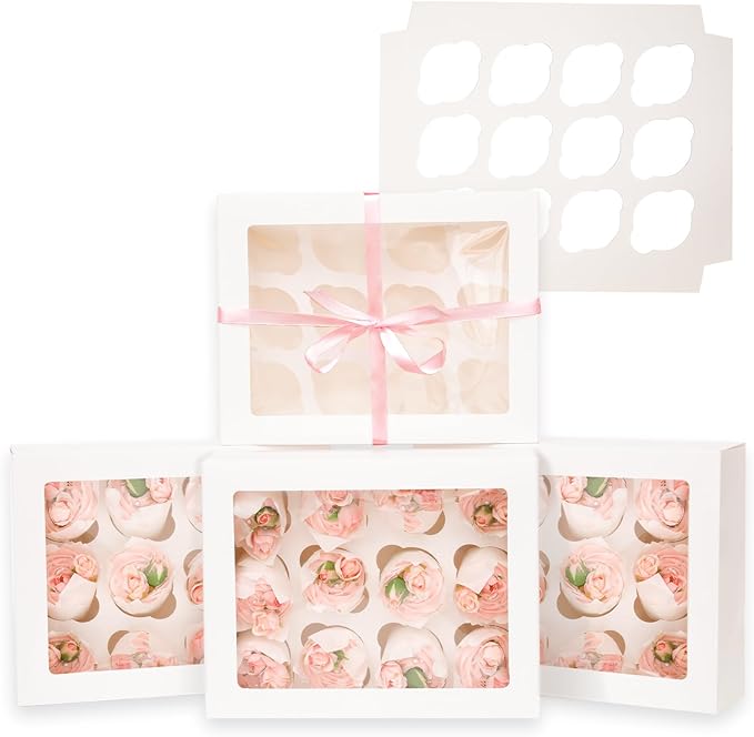 Bakepacker Auto-pop up 12 Cupcake Containers 6-Packs White Cupcakes Carrier by Bakepacker