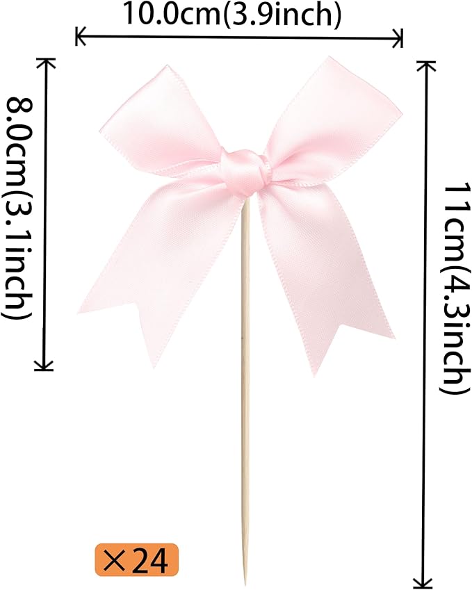 24 PCS Bow Cupcake Toppers Bowknot Coquette Bow Girls Birthday Cake Decorations - Image 2