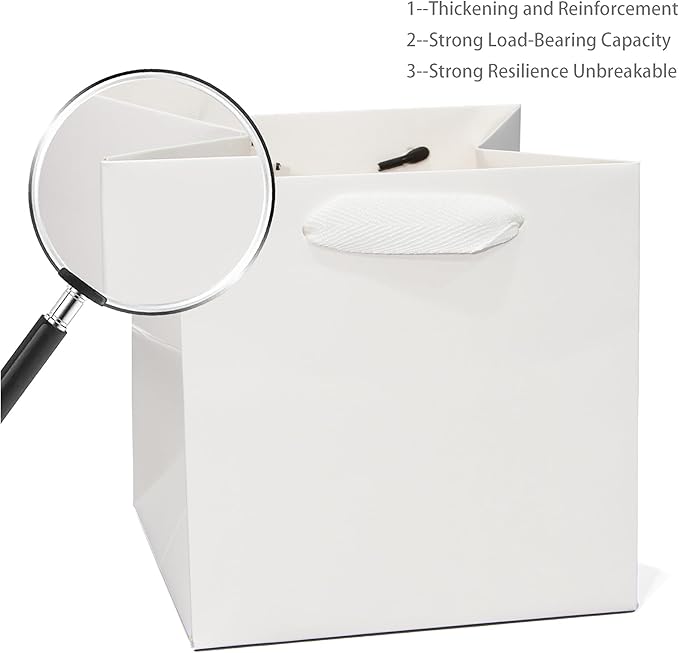 10 in Square Gift Box Large White Paper Gift Bag Square Bottom Paper Bags - Image 6