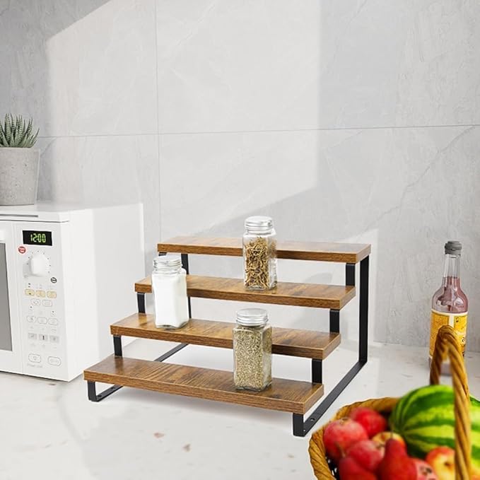 4-Tier Wooden Display Riser Shelf Stand for, Condiment & Dolls Collection Home - Image 4