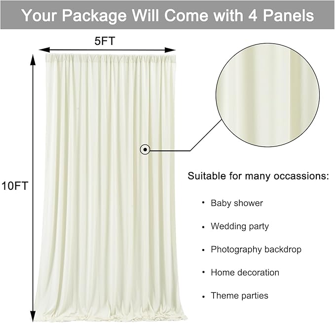 20 ft x 10 ft Wrinkle Free Ivory Backdrop Curtain - Image 5