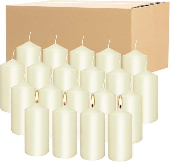 20 Packs 2 x 4 Premium Sense Unscented Ivory Tall Pillar Candles, Soy Wax - Image 3