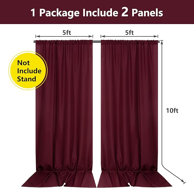 MYSKY HOME Burgundy Backdrop Curtains - Image 2