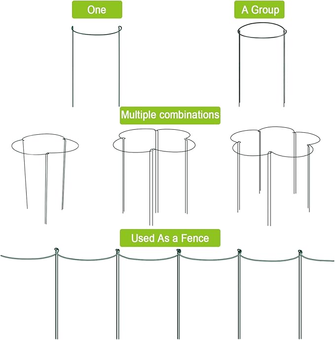 HiGift 12 Pack Plant Stakes for Indoor Plants, Metal Garden Peony Support Cages - Image 6