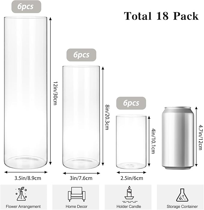 Fixwal 18pcs Tall Cylinder Vases - Image 2