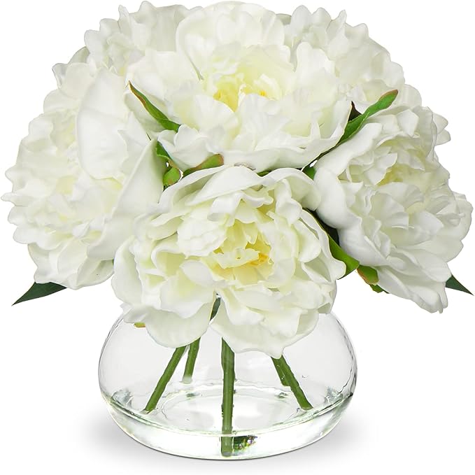 Hollyone Fake Flowers White Peonies Artificial Flowers Faux Flowers by Hollyone