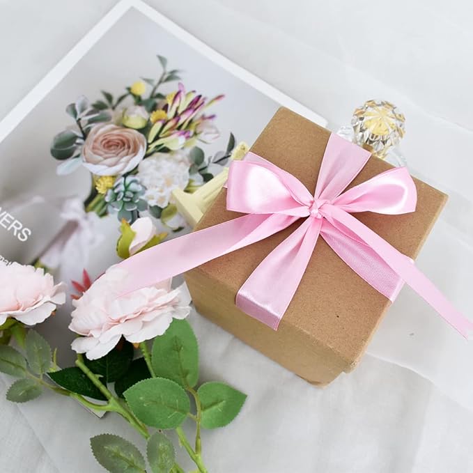 TONIFUL 1 Inch x 100yds Baby Pink Satin Ribbon, Thin Solid Color Satin Ribbon - Image 5