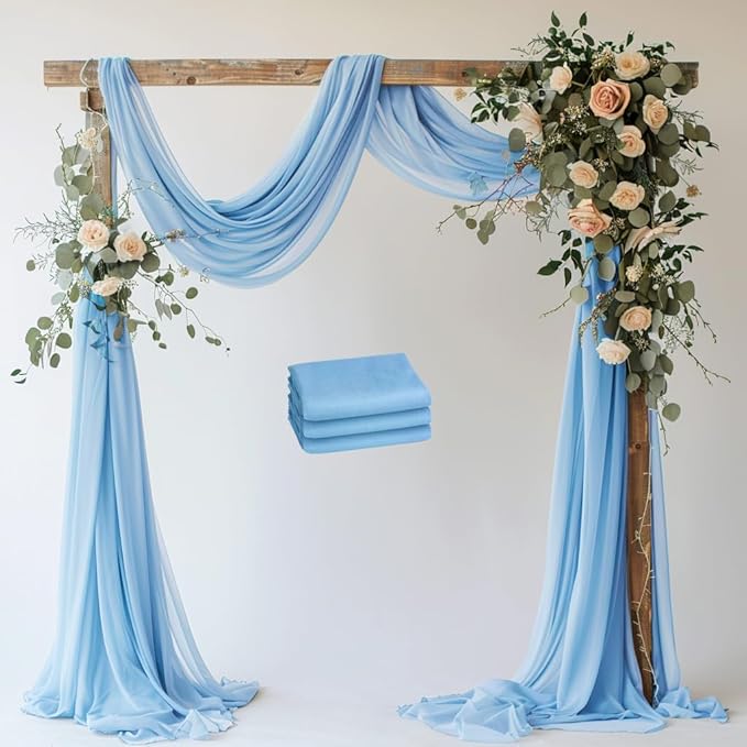 Wedding Arch Draping Fabric 3 Panels 28.7" x 20FT Dusty Blue Sheer Chiffon by Xiomot