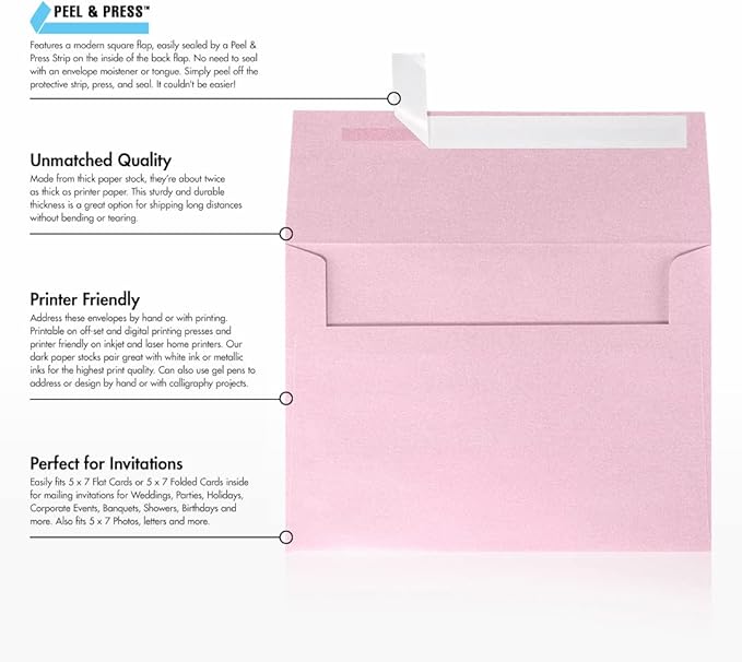 LUXPaper A7 Invitation Envelopes | Peel & Press | 5 1/4" x 7 1/4" | Rose Quartz - Image 8