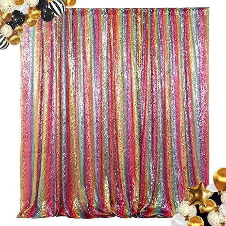 ShinyBeauty Rainbow Sequin Curtain Backdrop 5FTX10FT Sequin Wedding Backdrops - Image 2