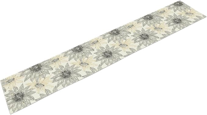 Chrysanthemum Vintage Floral Table Runner, Elegant Grunge Green Sunflower - Image 9