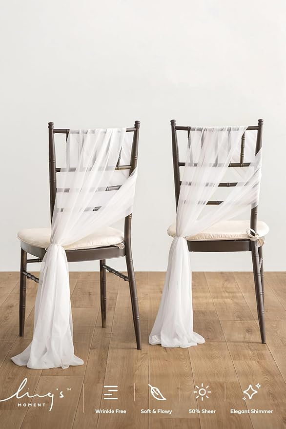 Ling's Moment Wedding Chiffon Chair Sashes Cover Aisle Decorations Draping - Image 3