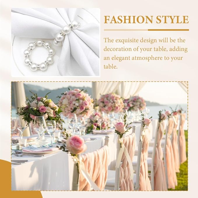 30Pcs Pearl Napkin Rings, Round Napkin Buckles Wedding Beaded White Napkin - Image 7