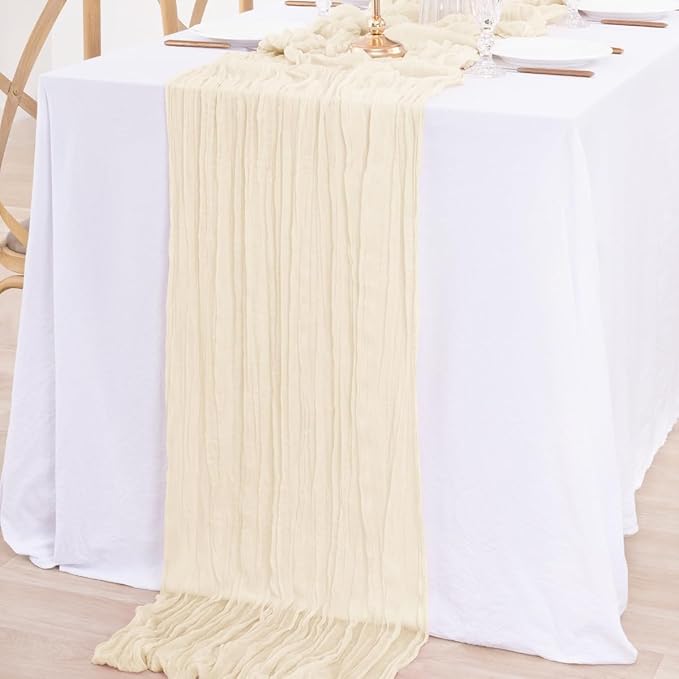 12Pcs Beige Cheesecloth Table Runner 120 Inch10FT Beige Rustic Boho Cheesecloth - Image 7