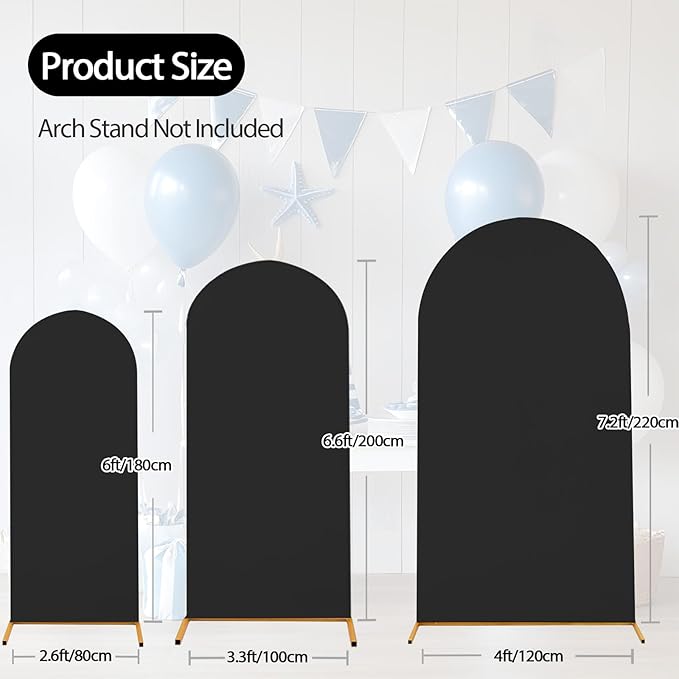 WEERRW Wedding Arch Cover Black Spandex Fitted Set of 3 Balloon Arch Stand - Image 5