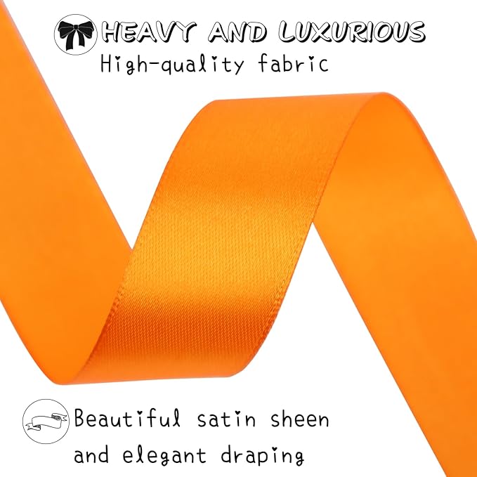 Orange Solid Satin Ribbon 1 Inch 25 Yards Solid Polyester Fabric Ribbon - Image 4