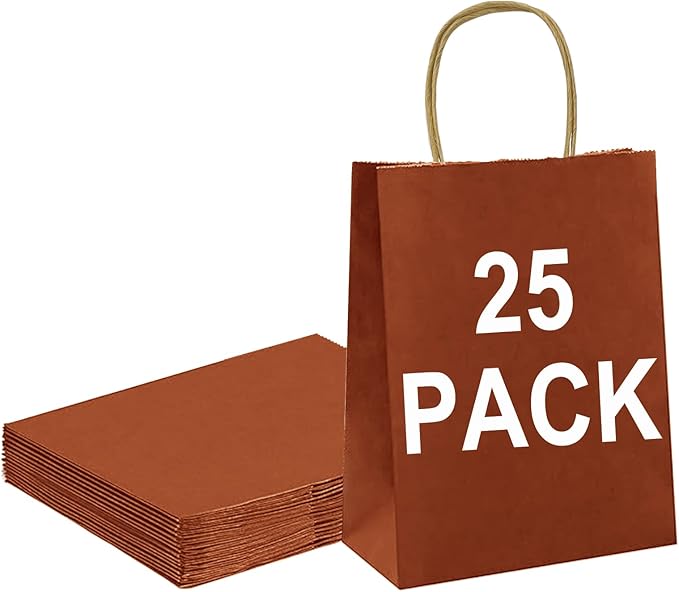 BAG BOX 25 Pack Small 5.9x3.1x8.25 Inch Orange Kraft Paper Gift Bags by BAGBOX