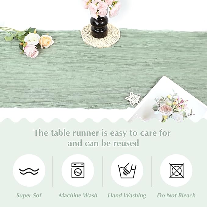 10 Pack Sage Green Cheesecloth Table Runner -21*120Inch Long Boho Wedding Table - Image 4