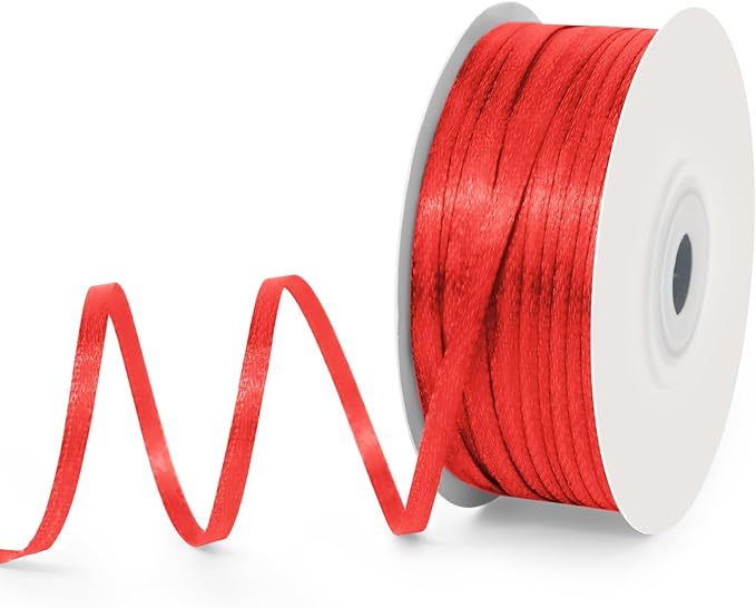 1/8" Wide x 100 Yards Single Face Polyester Satin Ribbon, Satin Ribbon by KMERLIFE