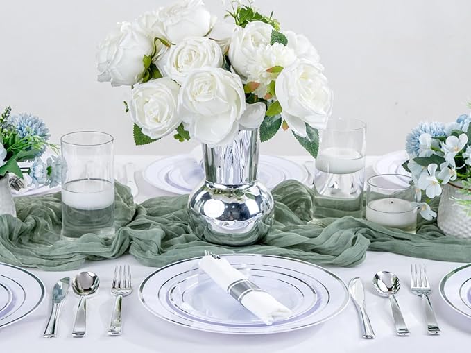 400PCS Wrapped Silver Plastic Silverware Sets - Image 8