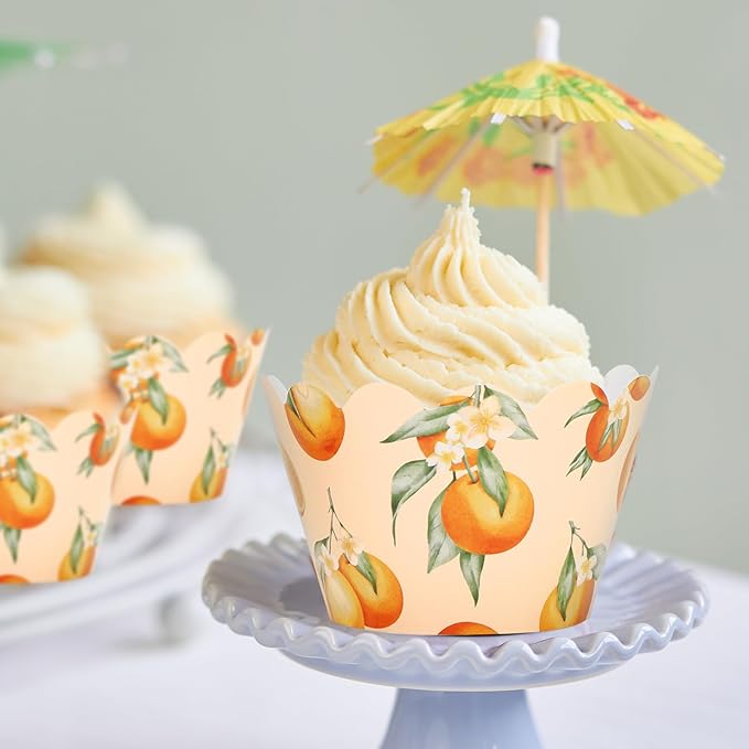 Whaline 36Pcs Little Cutie Cupcake Wrappers Watercolor Orange Cupcake Liners - Image 3