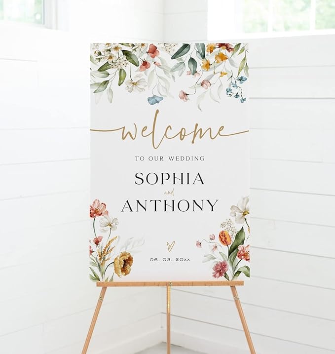 Generic Floral Wedding Welcome Sign, 18x27 inches, 4 mm Thick, Tabletop/Hanging - Image 2