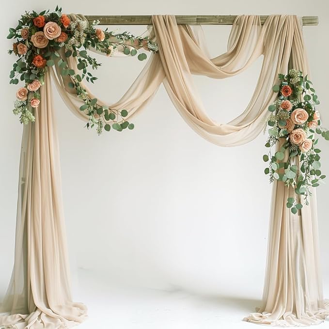Wedding Arch Draping Fabric 1 Panel 28.7" x 20FT Champagne Sheer Chiffon by Xiomot