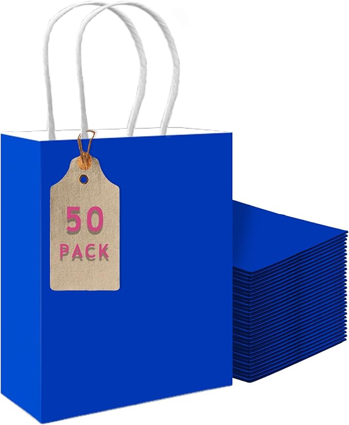 qiqee 50-Packs Diamond Blue Paper Gift Bags by Qiqee
