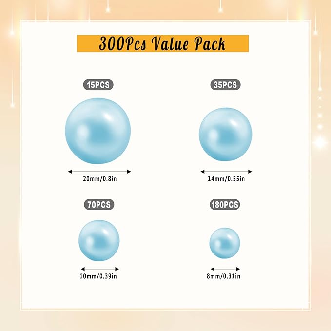 300Pcs Pearl Vase Filler, Lightblue No Hole Faux Pearl Beads - Image 2