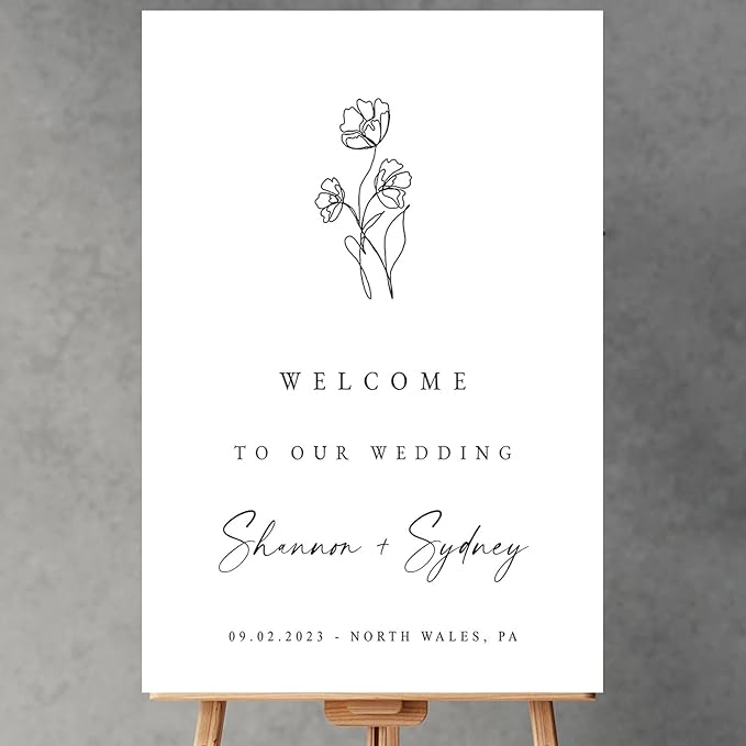 Botanical Minimalist Wedding Fine Art Wedding Welcome Signs, Welcome Sign by Custom