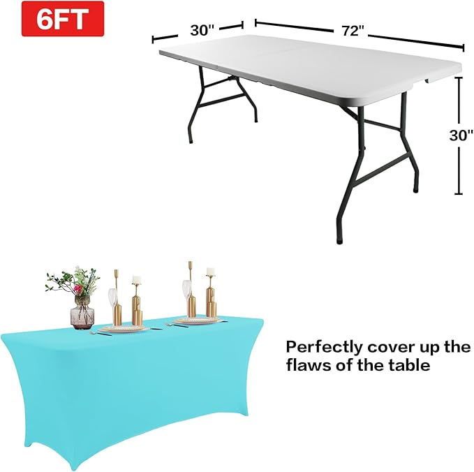 IVAPUPU 2 Pack 6FT Table Cloth for Rectangular Fitted Events Stretch Blue Mist - Image 3